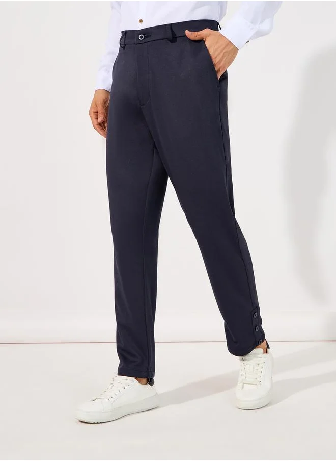 Styli Knitted Smart Slim Trousers with Button Placket