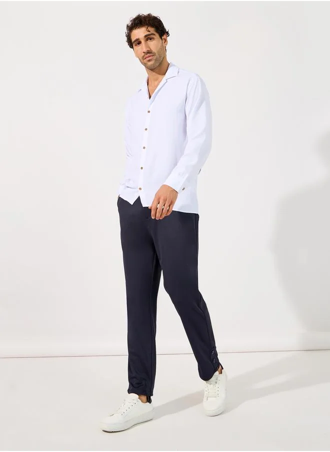 Styli Knitted Smart Slim Trousers with Button Placket