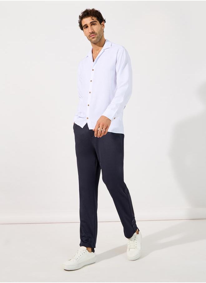 Styli - Knitted Smart Slim Trousers with Button Placket - Image 1