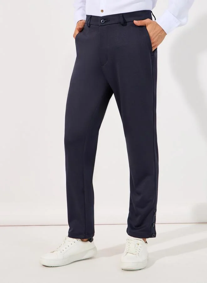 Styli Knitted Smart Slim Trousers with Button Placket