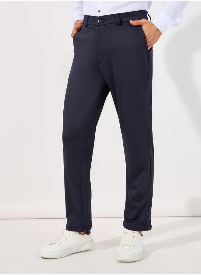 Styli - Knitted Smart Slim Trousers with Button Placket - Image 1