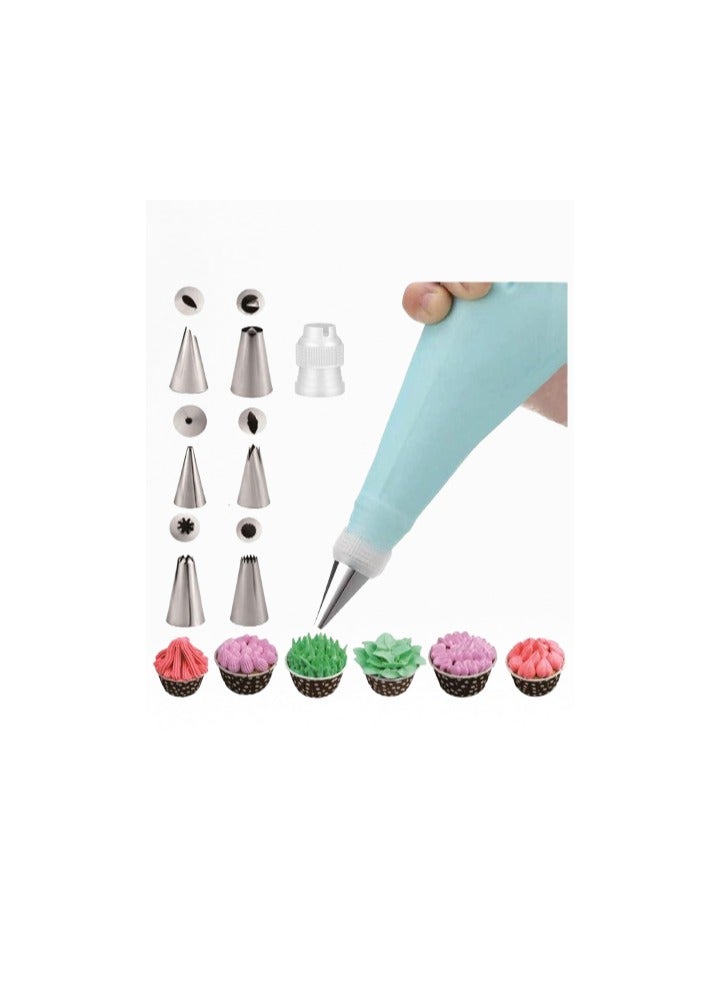SwirlColor Icing Piping Bags and Stainless Steel Nozzle Set Cake DIY Decorating Tool with Cleaning Brush and Twist Ties 15pcs - Image 1