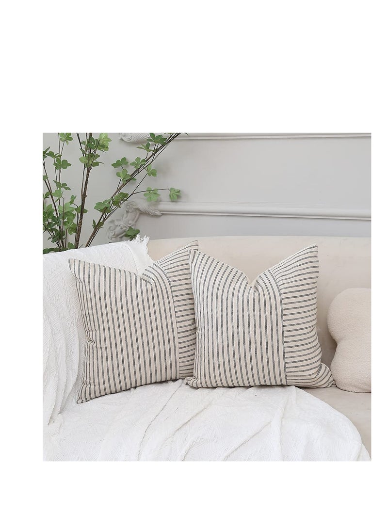SYOSI Grey and Beige Patchwork Farmhouse Throw Pillow Covers 18 x 18 Inch, Pack of 4 Striped Linen Decorative Pillow Case for Sofa Couch Chair Bedroom Modern Decor(Grey)  - Image 2