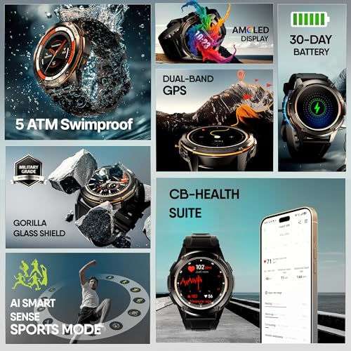 CrossBeats Armour Pro AI Premium Smart Watch for man | Latest 1.43” AMOLED Always on Display | 5 ATM Waterproof | 30-Day Battery |GPS BT Calling Smartwatch |150+ Sports Modes| BP HR SPO2|Black - Image 2