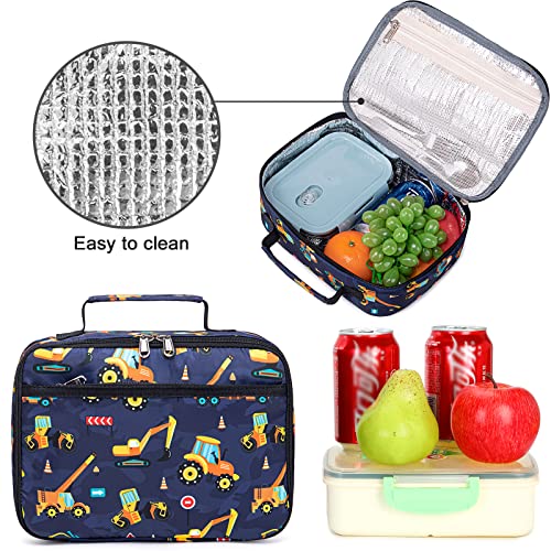 BTOOP Lunch Bags for Kids Boys Insulated Lunch Boxes Cooler Toddler Lunch Tote Bag Thermo Picnic Bag for School Children(Truck-Navy Blue) - Image 4