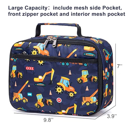 BTOOP Lunch Bags for Kids Boys Insulated Lunch Boxes Cooler Toddler Lunch Tote Bag Thermo Picnic Bag for School Children(Truck-Navy Blue) - Image 3