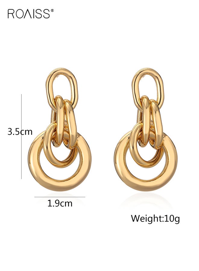 رويس أقراط ذهبية نسائية، أقراط مرصعة متعددة الحلقات بتصميم ثلاثي الأبعاد، أقراط متدلية أنيقة بلون واحد، أقراط مطلية بالذهب بتصميم فريد ومتعددة الاستخدامات - Image 3