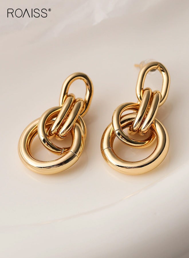 رويس أقراط ذهبية نسائية، أقراط مرصعة متعددة الحلقات بتصميم ثلاثي الأبعاد، أقراط متدلية أنيقة بلون واحد، أقراط مطلية بالذهب بتصميم فريد ومتعددة الاستخدامات - Image 1