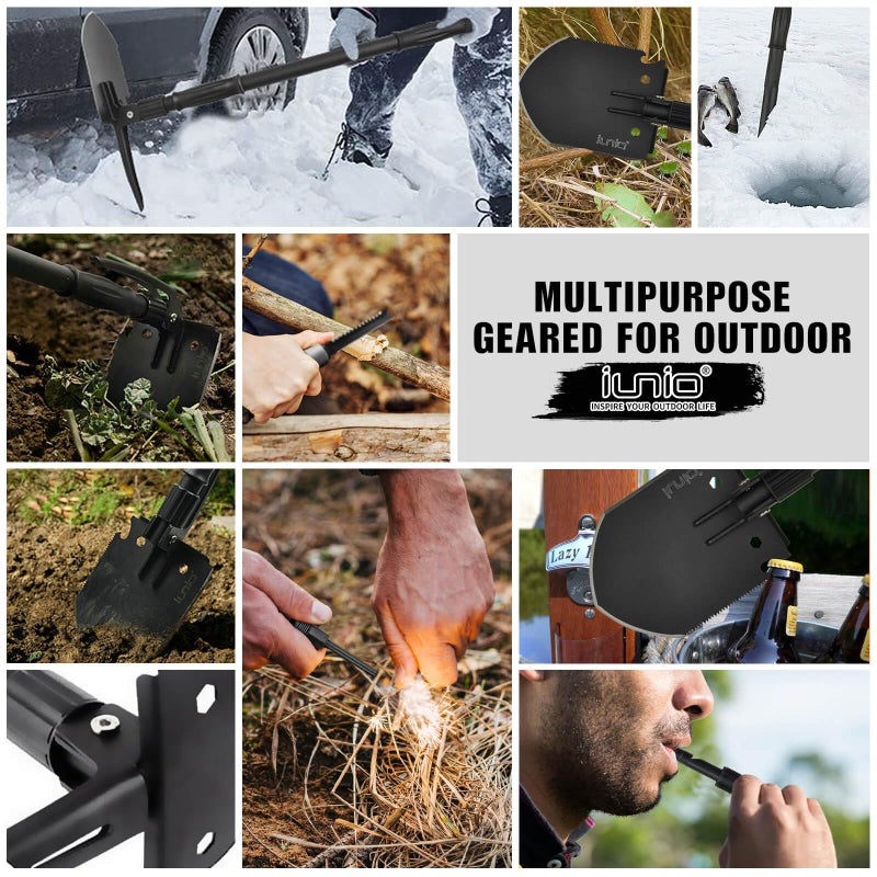 iunio Survival Folding Shovel 35in Multi-Tool, Heavy Duty Carbon Steel Military Entrenching Tool w/Pickaxe, Portable Collapsible Spade for Disaster Cleanup, Car Emergency, Camping, Off Road, Outdoor Rescue - Image 4