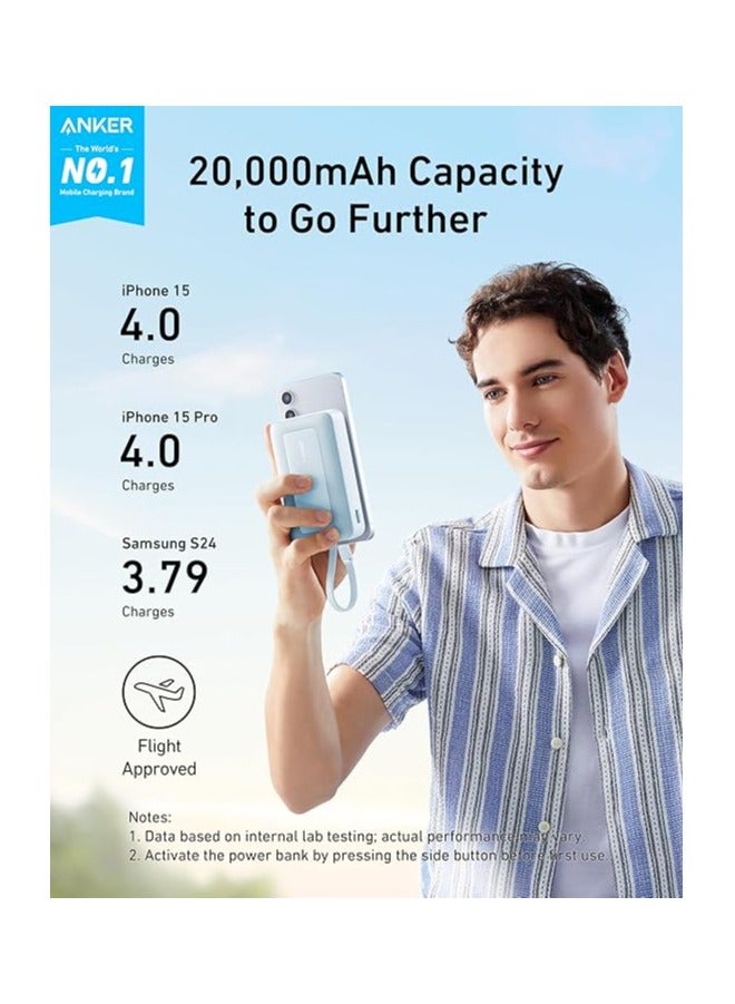 Ankey Anker Zolo Power Bank (20K, 30W, Built-In USB-C Cable) Blue - Image 4