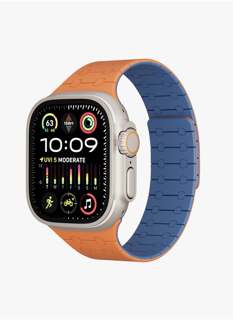LEVELO - RoyalLink Silicone Watch Strap for Apple Watch 49MM / Dual-Color Design / Convenient to Wear - Orange/Blue - Image 1