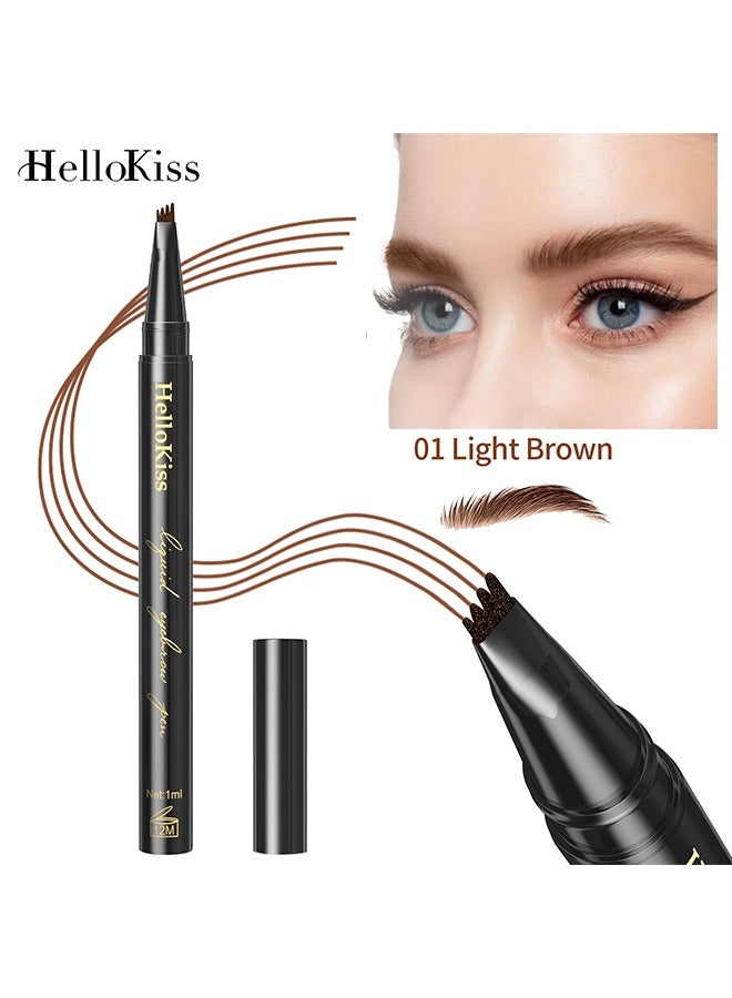 HelloKiss Waterproof lasting 4-Tip Liquid Eyebrow Pen - Eyebrow Pencil with a Micro-Fork Tip Applicator Creates Natural Looking Brows Effortlessly and Stays on All Day - Light Brown #01 - Image 1