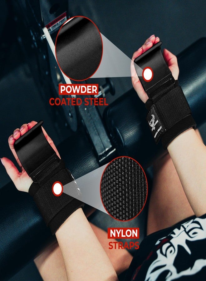 BEAST RAGE Workout Hooks for Men, Durable Coated Grip Gym Straps for Weightlifting Wrist Wraps Training Weight Lifting Strength Fitness Bodybuilding Anti Slip Women Hook Exercise (Black) - Image 4