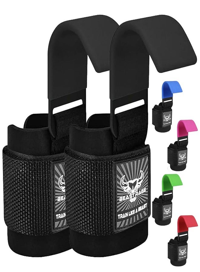 BEAST RAGE Workout Hooks for Men, Durable Coated Grip Gym Straps for Weightlifting Wrist Wraps Training Weight Lifting Strength Fitness Bodybuilding Anti Slip Women Hook Exercise (Black) - Image 1