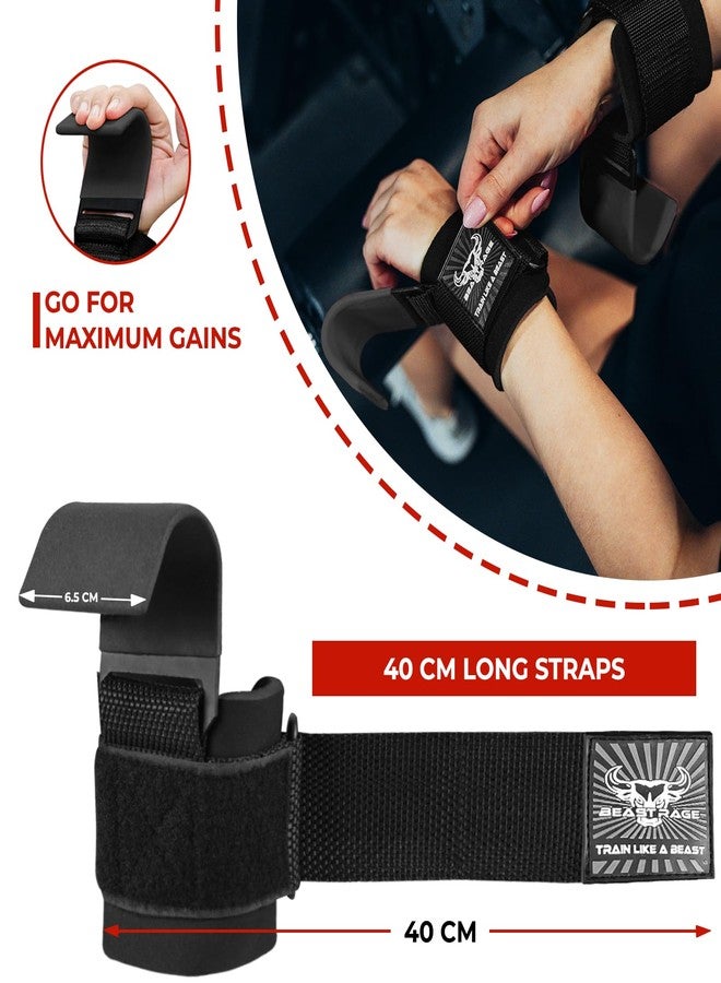 BEAST RAGE Workout Hooks for Men, Durable Coated Grip Gym Straps for Weightlifting Wrist Wraps Training Weight Lifting Strength Fitness Bodybuilding Anti Slip Women Hook Exercise (Black) - Image 3