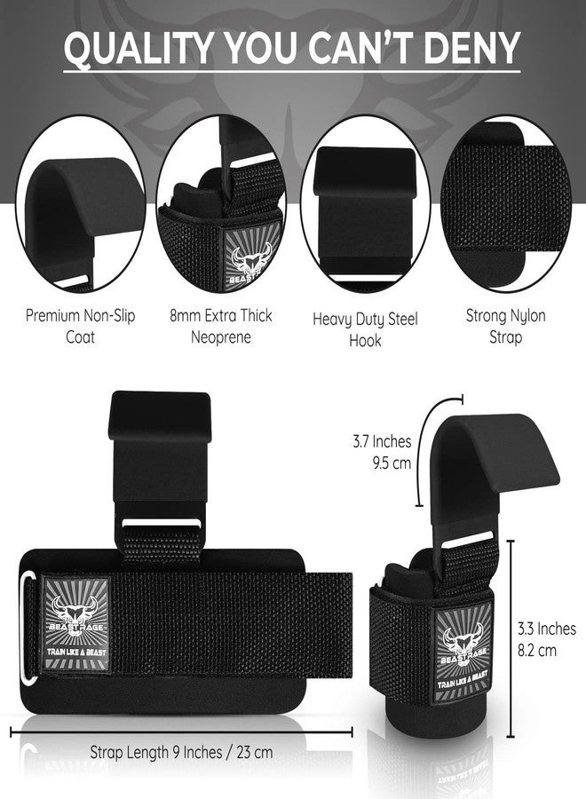 BEAST RAGE Workout Hooks for Men, Durable Coated Grip Gym Straps for Weightlifting Wrist Wraps Training Weight Lifting Strength Fitness Bodybuilding Anti Slip Women Hook Exercise (Black) - Image 5