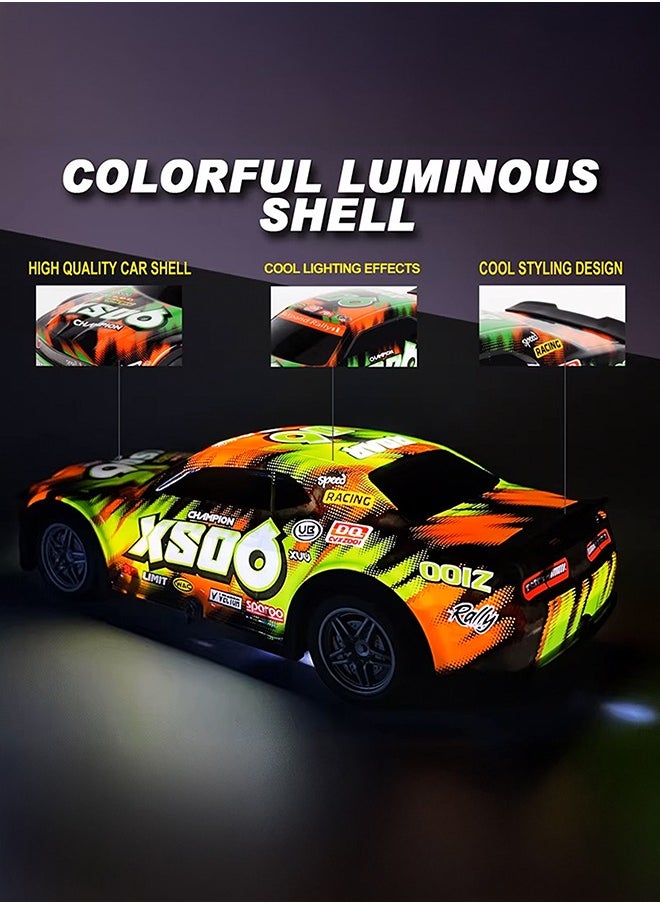 gearbox Luminous Remote Control Car, Light Up RC Car Toys, 2.4GHz 1:22 Scale 15KM/H Off-Road with Cool LED Lights Racing Rechargeable Toy Car for Christmas Birthday Kids Boys for 6-7 8-12 Year Old- Green  - Image 2