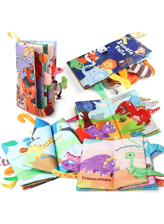 HOOPZOZA كتب أطفال قماشية متباينة الألوان 2 قطعة من هووبزوزا للأعمار من 0-18 شهرًا ألعاب حسية تفاعلية للأطفال كتاب حيوانات مشغول هدية تعليمية للسفر كتاب طائرة/طريق هدية تطوير للمواليد الجدد - Image 1