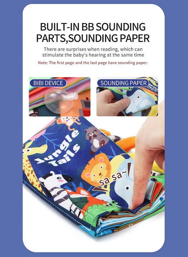 HOOPZOZA كتب أطفال قماشية متباينة الألوان 2 قطعة من هووبزوزا للأعمار من 0-18 شهرًا ألعاب حسية تفاعلية للأطفال كتاب حيوانات مشغول هدية تعليمية للسفر كتاب طائرة/طريق هدية تطوير للمواليد الجدد - Image 3