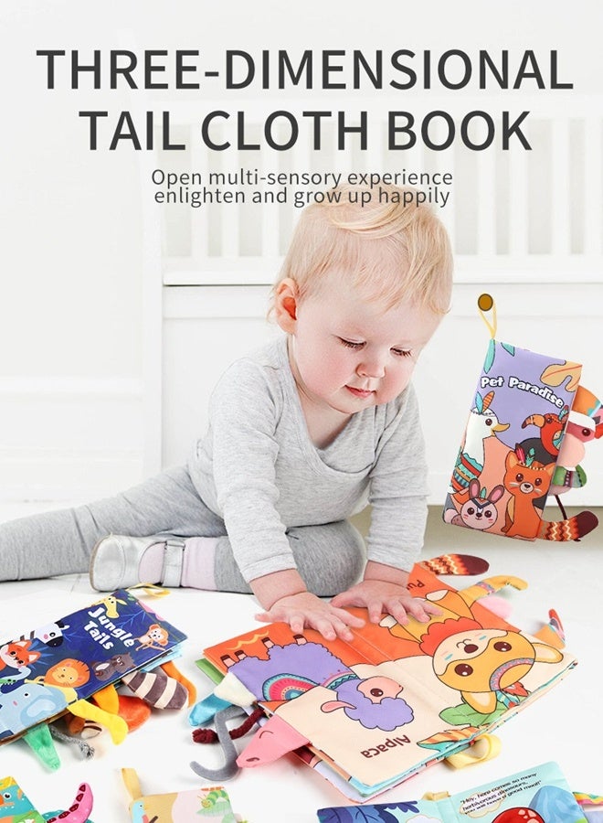 HOOPZOZA كتب أطفال قماشية متباينة الألوان 2 قطعة من هووبزوزا للأعمار من 0-18 شهرًا ألعاب حسية تفاعلية للأطفال كتاب حيوانات مشغول هدية تعليمية للسفر كتاب طائرة/طريق هدية تطوير للمواليد الجدد - Image 5