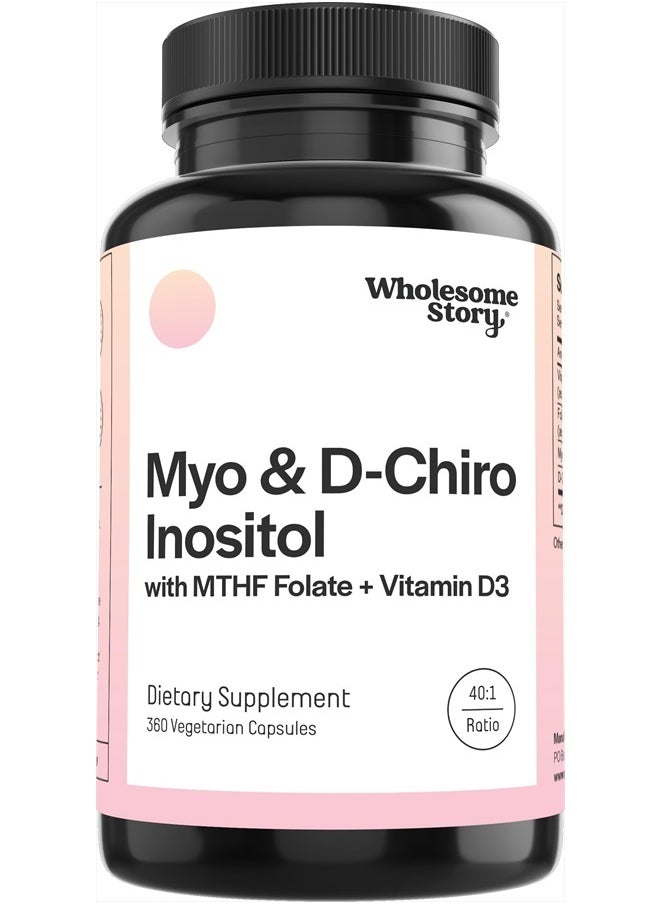 Wholesome Story - Myo-Inositol & D-Chiro Inositol Capsules with MTHF, Folate, Vitamin D | Support for Ovarian Function, Hormone Balance, & Homocysteine Levels | Fertility Supplements for Women | 360 Count 40:1 Ratio - Image 1
