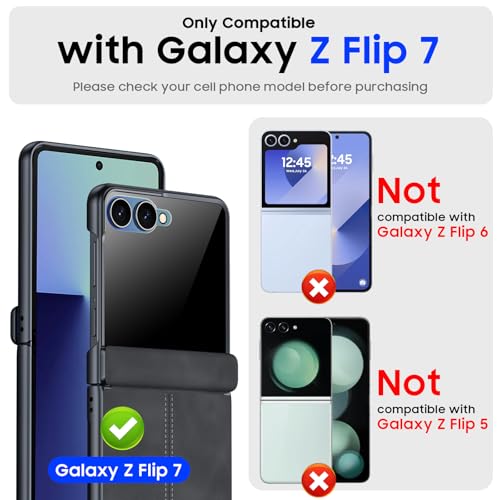 BSNRM for Samsung Galaxy Z Flip 7 Case with Hinge Protection & Built-in Privacy Screen, Ultra Thin Stylish Leather Matte PC Durable Shockproof Cover Phone Case for Galaxy Z Flip 7-Black - Image 2
