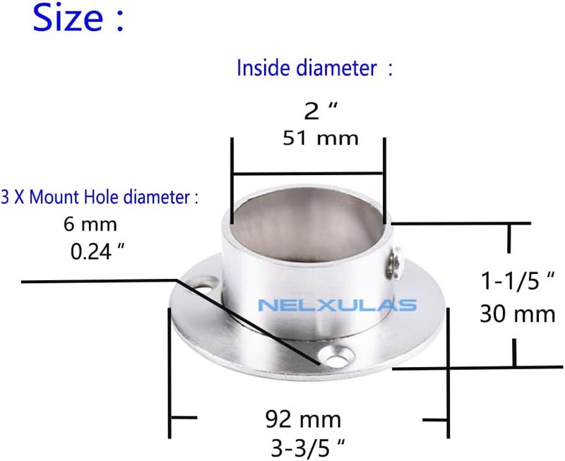 NELXULAS Stainless Steel Heavy Duty Closet Rod Holder,Shower Curtain Rod End Supports Socket,Flange Rod Holder Closet Pole,Adjustable Tightness easy installation (2 INCH, Silver) - Image 3