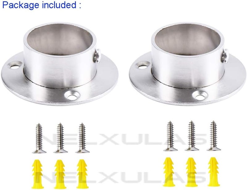 NELXULAS Stainless Steel Heavy Duty Closet Rod Holder,Shower Curtain Rod End Supports Socket,Flange Rod Holder Closet Pole,Adjustable Tightness easy installation (2 INCH, Silver) - Image 2