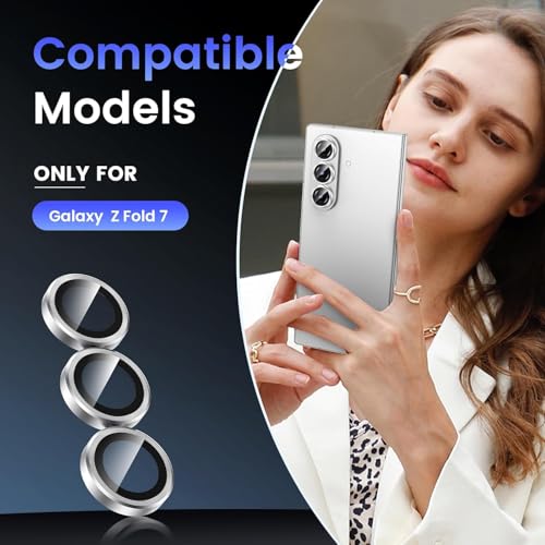 Lensarmor Camera Lens Protector Rings for Samsung Galaxy Z Fold 7 (Pack of 3) – Silver Shadow Metal Lens Covers, Scratch Resistant Aluminum Camera Rings - Image 2