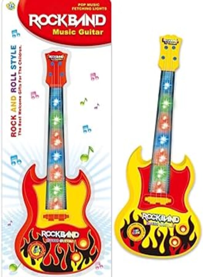 VGRASSP 4 String Stylish Musical Toy 15" Rock Band Music Guitar for Children, Kids Handheld Best Toy Gift with Light for Girls & Boys, Color as per Stock
