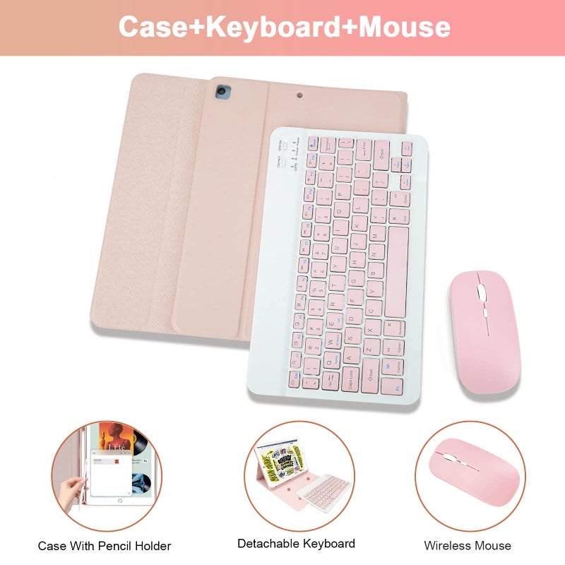 LAMA Wireless Keyboard Case with Mouse for iPad 10.2" 9th 8th 7th Generation, Detachable Bluetooth Keyboard with Pencil Holder for iPad 10.2 Inch/iPad Air 10.5"(3rd Gen)/iPad Pro 10.5 in, Pink - Image 2