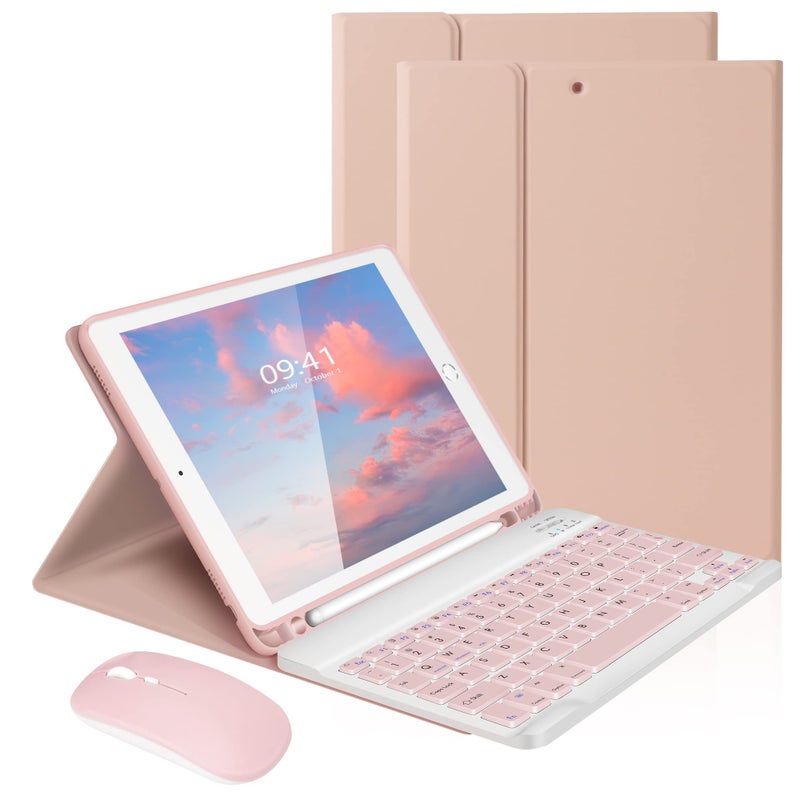LAMA Wireless Keyboard Case with Mouse for iPad 10.2" 9th 8th 7th Generation, Detachable Bluetooth Keyboard with Pencil Holder for iPad 10.2 Inch/iPad Air 10.5"(3rd Gen)/iPad Pro 10.5 in, Pink - Image 1
