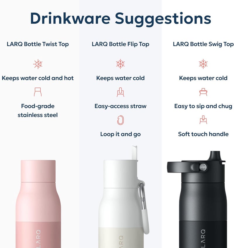 LARQ Bottle Twist Top 500 ml - Insulated Stainless Steel Drinking Bottle | Thermos Flask, BPA-Free | Reusable Water Bottle for Camping, Office and Travel | Keeps Drinks Cold and Hot, Himalayan Pink - Image 5