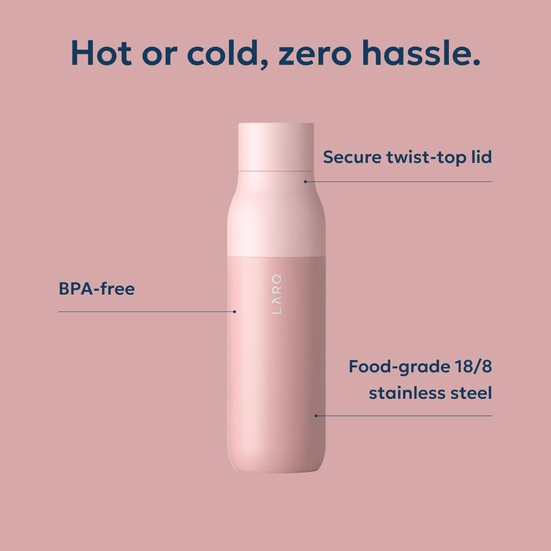 LARQ Bottle Twist Top 500 ml - Insulated Stainless Steel Drinking Bottle | Thermos Flask, BPA-Free | Reusable Water Bottle for Camping, Office and Travel | Keeps Drinks Cold and Hot, Himalayan Pink - Image 1
