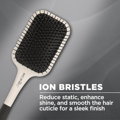 Ikonic Artistic Paddle Hair Brush with Anti Static Bristles & Ball-Tipped Nylon Pins Ideal for Men & Women,Salon/Personal Grooming, Straightening, Smoothing, Detangling Hair - White & Black - Image 3