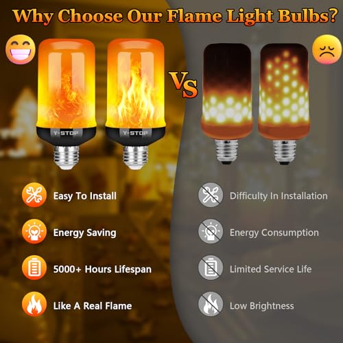 Y- STOP Upgraded LED Flame Light Bulbs, 4 Modes Flickering Light Bulb with Upside Down Effect, E26 Base Flame Bulb for Halloween Lights, Christmas Decorations Outdoor Indoor, Party Decor (4 Pack) - Image 4