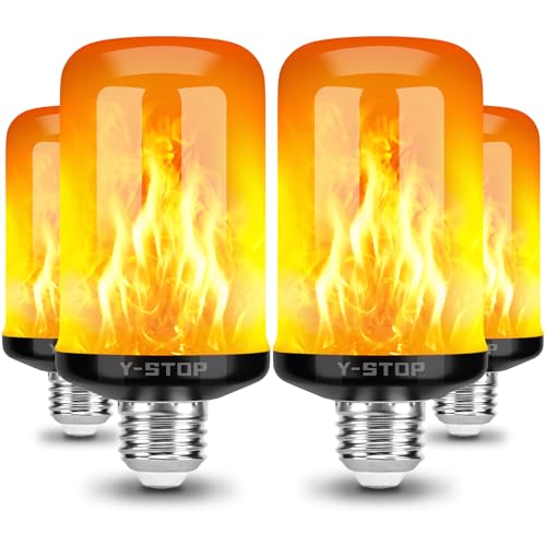 Y- STOP Upgraded LED Flame Light Bulbs, 4 Modes Flickering Light Bulb with Upside Down Effect, E26 Base Flame Bulb for Halloween Lights, Christmas Decorations Outdoor Indoor, Party Decor (4 Pack) - Image 1