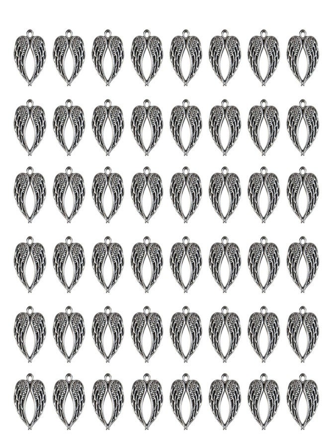 AUEAR, 48 Pack Angel Wings Charms Antique Silver Tone for Bracelets Necklace Jewelry Making - Image 1