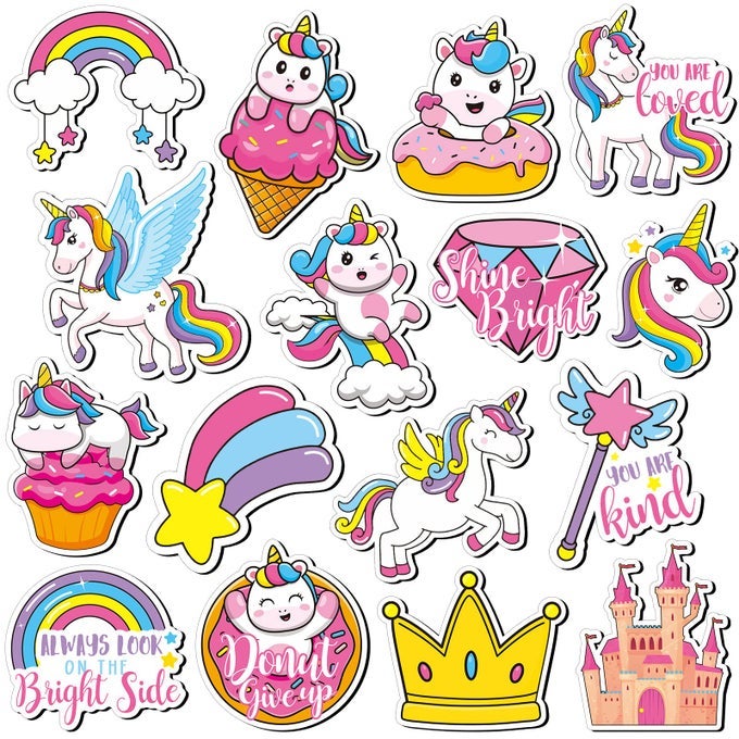 16 PCS UNICORN MAGNETS CUTE REFRIGERATOR LOCKER MAGNETS RAINBOW STICKERS FOR GIRLS CLASSROOM SUPPLIES