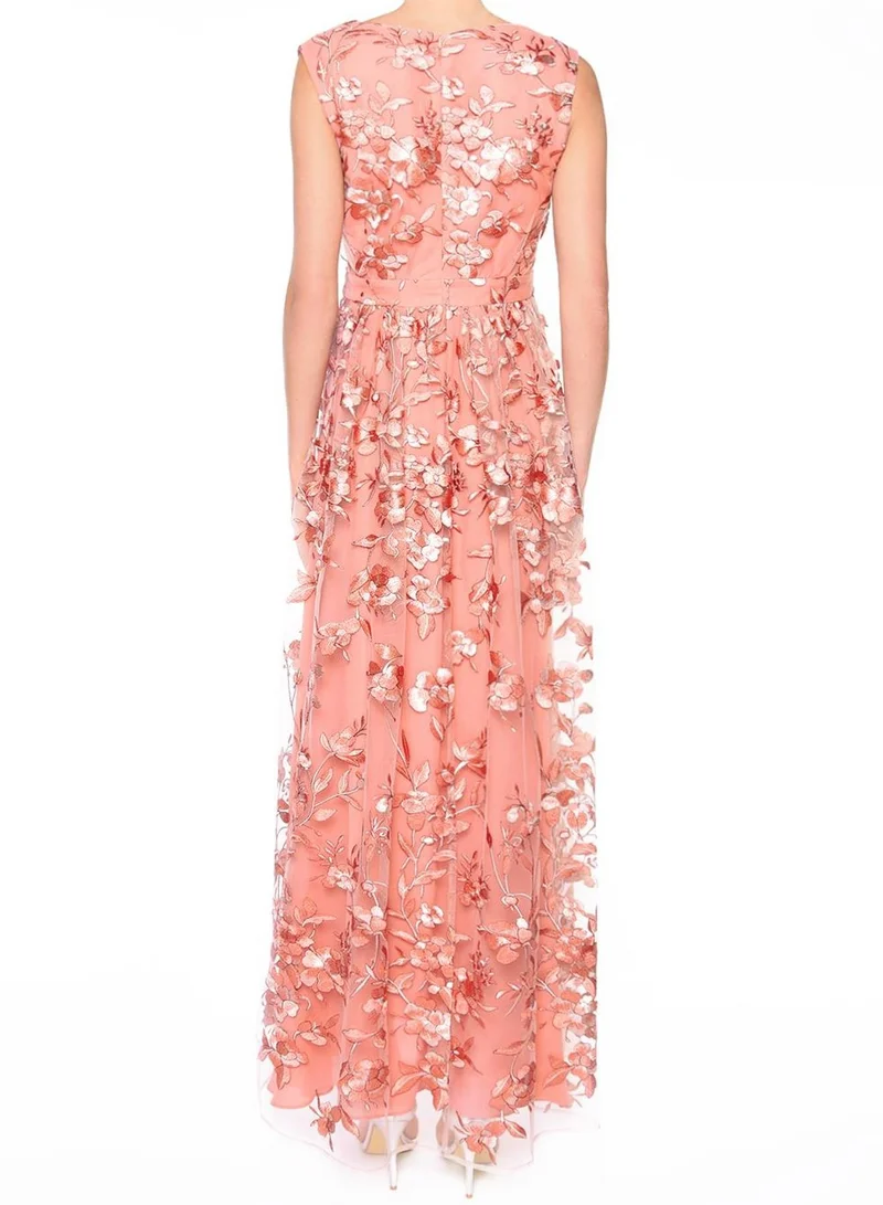 ترو ديكادينس Lena Pinky Coral Embroidery Sleeveless V-Neck Maxi Dress