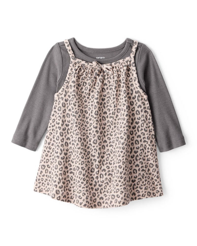 carter's 2-Piece Leopard Print Long-Sleeve Dress Set - Grey & Brown - Image 1