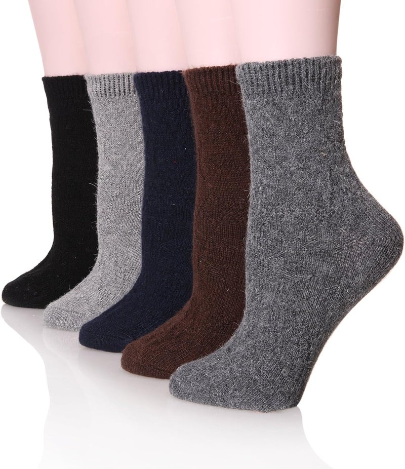 Velice Wool Socks for Women Merino Wool Boot Hiking Thick Thermal Warm Winter Crew Cushion Cozy Work Socks 5 Pairs - Image 1