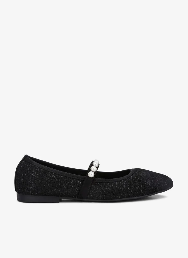 Pearl Embellished Ballerina Flats in Black