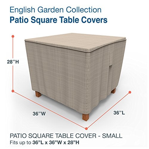 Budge P5A24PM1 English Garden Square Patio Table Cover Heavy Duty and Waterproof, Small, Tan Tweed - Image 2