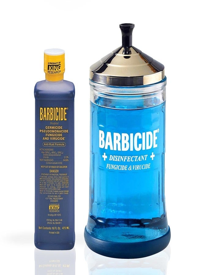 BARBICIDE Disinfecting Jar and Concentrate Starter Set (21 Oz Jar + 16 Fl Oz)- Professional Salon, Spa & Barber Tool Sanitizing Kit - Image 1