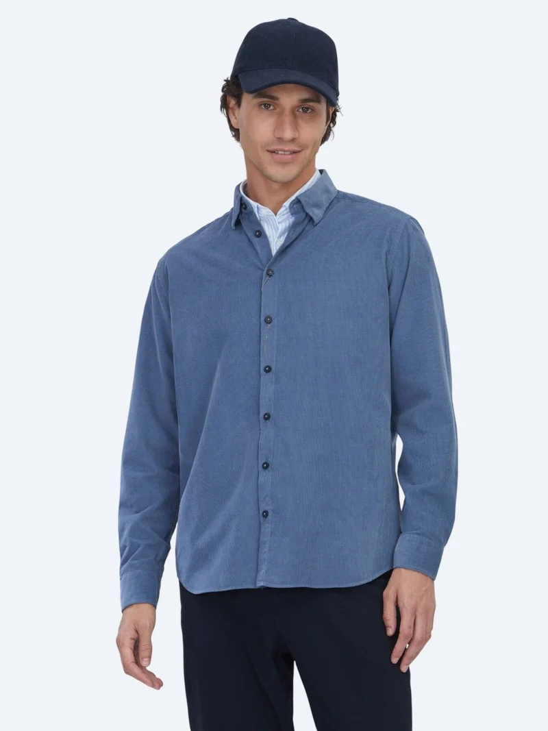 Kip Blue Striped Regular Fit Long Weaving Casual 100% Cotton Shirt