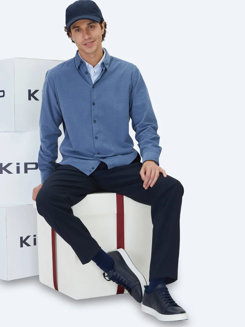 Kip Blue Striped Regular Fit Long Weaving Casual 100% Cotton Shirt