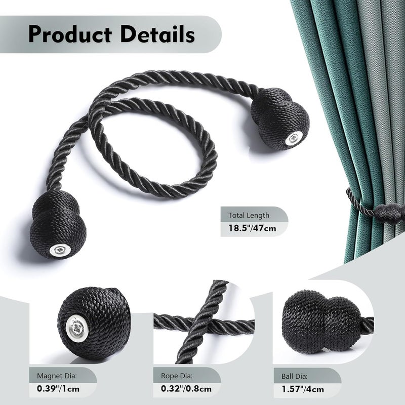 ROMON Curtain Tiebacks, Curtain Holdbacks, Curtain Holder, Curtain Holder, Curtain Holder, Tieback, Buckle, Holdbacks, Hook Clip for Home, Bedroom, Office, Black - Image 2