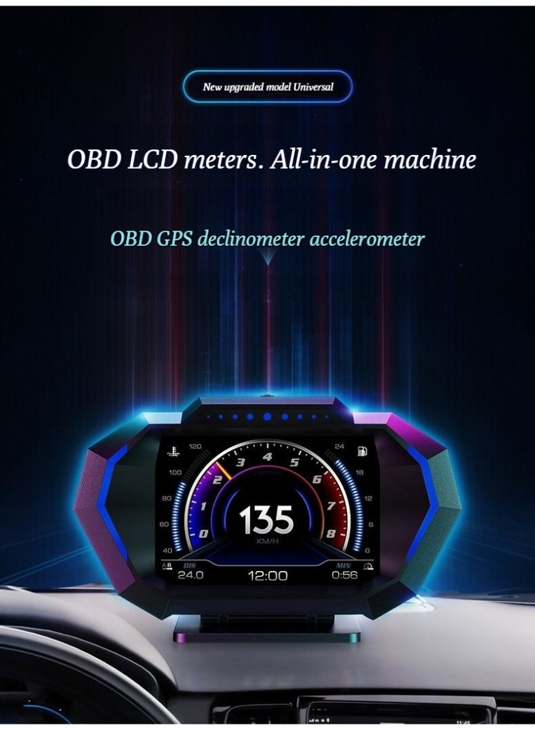 Generic HUD car head-up display, multi-functional in-vehicle intelligent instrument, universal LCD high-definition speed display, OBD modification  - Image 2