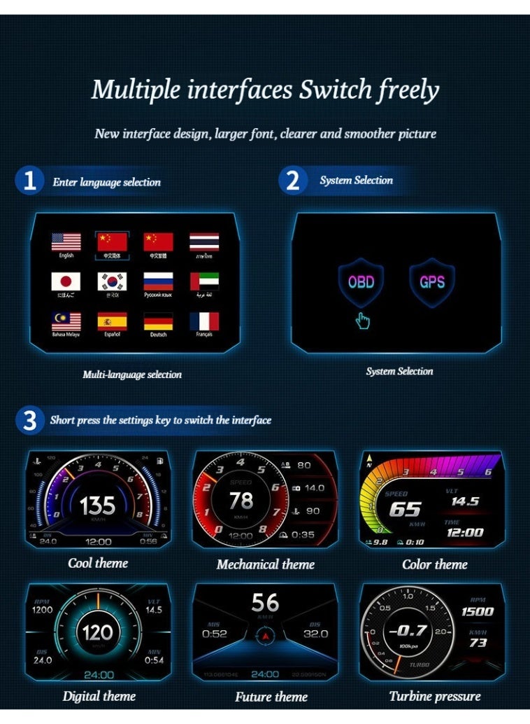 Generic HUD car head-up display, multi-functional in-vehicle intelligent instrument, universal LCD high-definition speed display, OBD modification  - Image 4